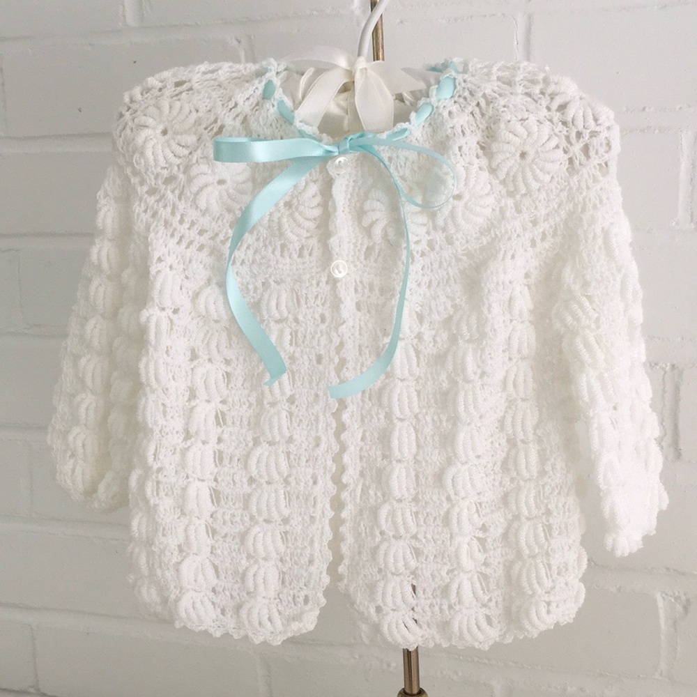 classic vintage white baby girl summer spring easter sweater size 6-12 months